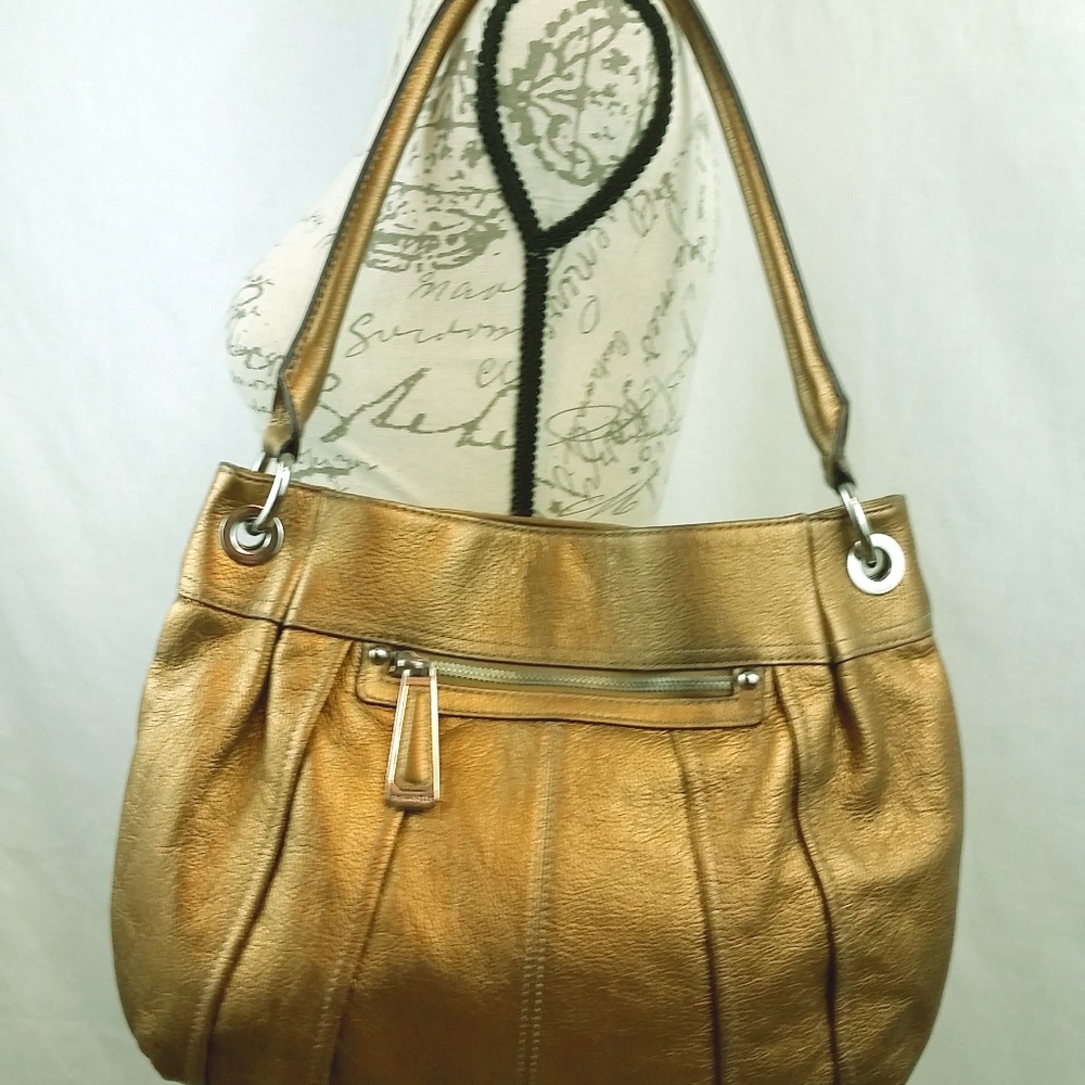 Tignanello Metallic Gold Leather Satchel M/L Purse